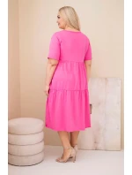 Dámske bavlnené plus size šaty s krátkymi rukávmi a volánom v ružovej farbe