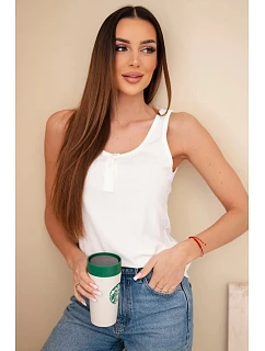 Dámska rebrovaná blúzka s ramienkami a gombíkom ecru