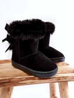 Dziecięce Ocieplane Botki Z Kokardkami Śniegowce Czarne Funky