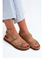 Kožené semišové dámské sandály s přezkami Vinceza 79620 hnědé