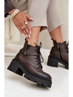 Dámske členkové topánky so zdobeným pásikom Zazoo - čokoládové Dámske členkové topánky so zdobeným pásikom Zazoo - čokoládové