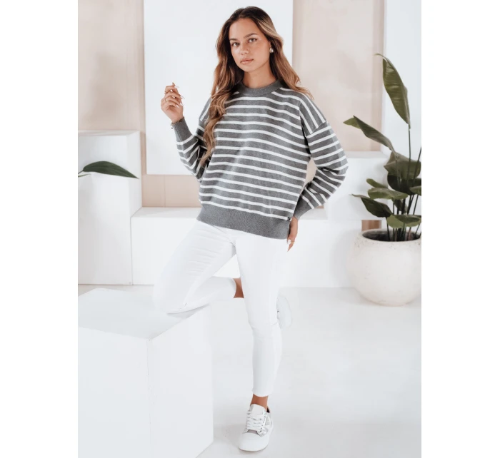 FashionStreet sivý pruhovaný dámsky sveter MY2540 FashionStreet sivý pruhovaný dámsky sveter MY2540