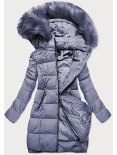 Prešívaná dámska zimná bunda vo vresové farbe s kapucňou (7702)