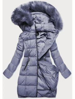 Dámska prešívaná zimná bunda s kapucňou vo vresovej farbe (7702)