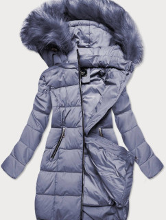 Prešívaná dámska zimná bunda vo vresové farbe s kapucňou (7702)