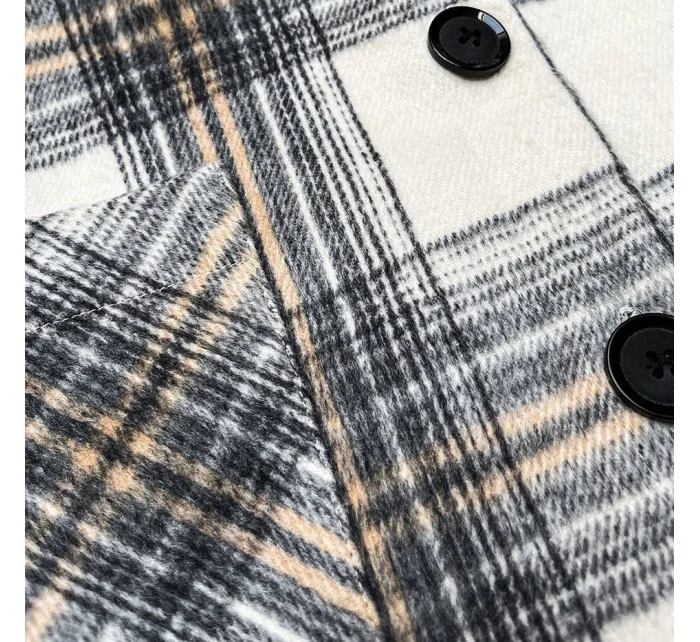 Ecru/sivá dámska károvaná košeľová bunda (AG3-1813) Ecru/sivá dámska károvaná košeľová bunda (AG3-1813)