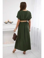 Dlhé šaty s ozdobným opaskom v khaki farbe Dlhé šaty s ozdobným opaskom v khaki farbe