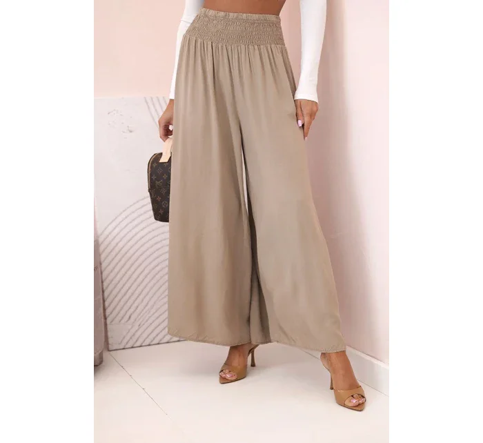 Dámske viskózové nohavice s elastickým pásom camel