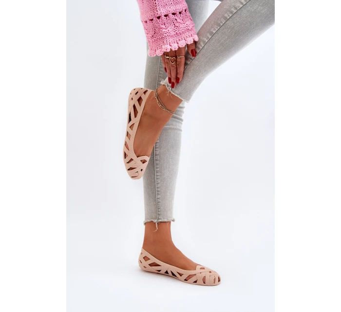 Damskie Gumowe Baleriny Nude Salam