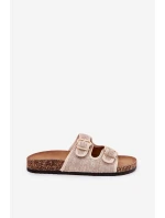 Materiałowe Klapki Damskie Na Korkowej Platformie Z Klamrami Beżowe Osoffe Materiałowe Klapki Damskie Na Korkowej Platformie Z Klamrami Beżowe Osoffe