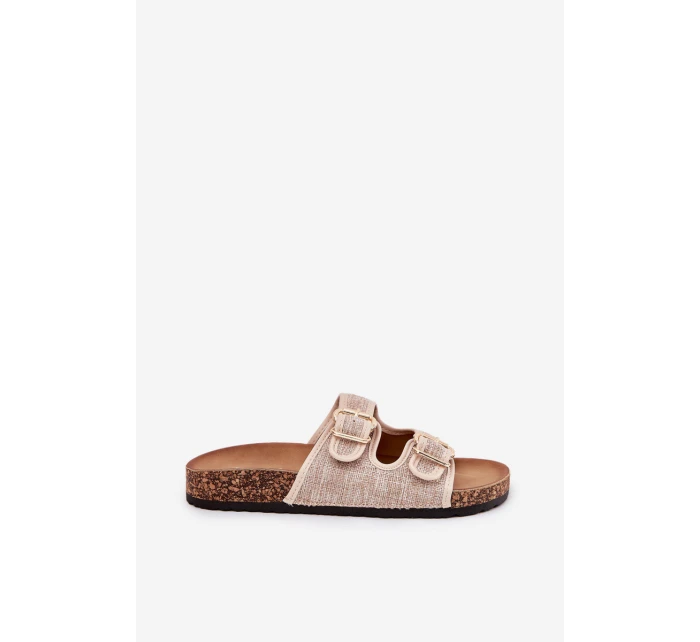 Materiałowe Klapki Damskie Na Korkowej Platformie Z Klamrami Beżowe Osoffe Materiałowe Klapki Damskie Na Korkowej Platformie Z Klamrami Beżowe Osoffe