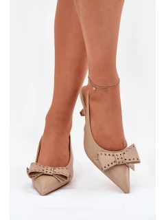 Lodičky Na Podpatku S Mašlí Béžové model 21698718 - Boto