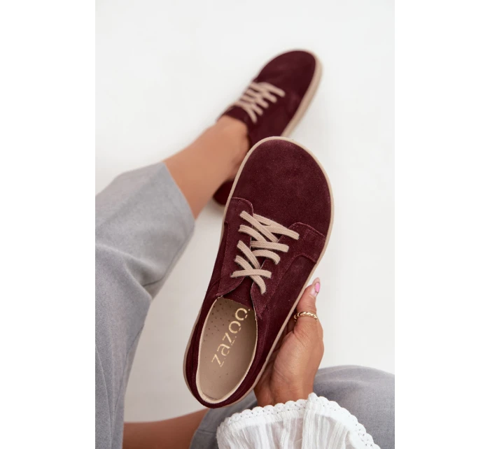 Trampki Typu Barefoot Z Naturalnego Zamszu Zazoo 314 Bordowe