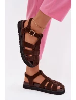 Dámské římské sandály s zlatou sponou na platformě Čokoládová Terelina Dámské římské sandály s zlatou sponou na platformě Čokoládová Terelina