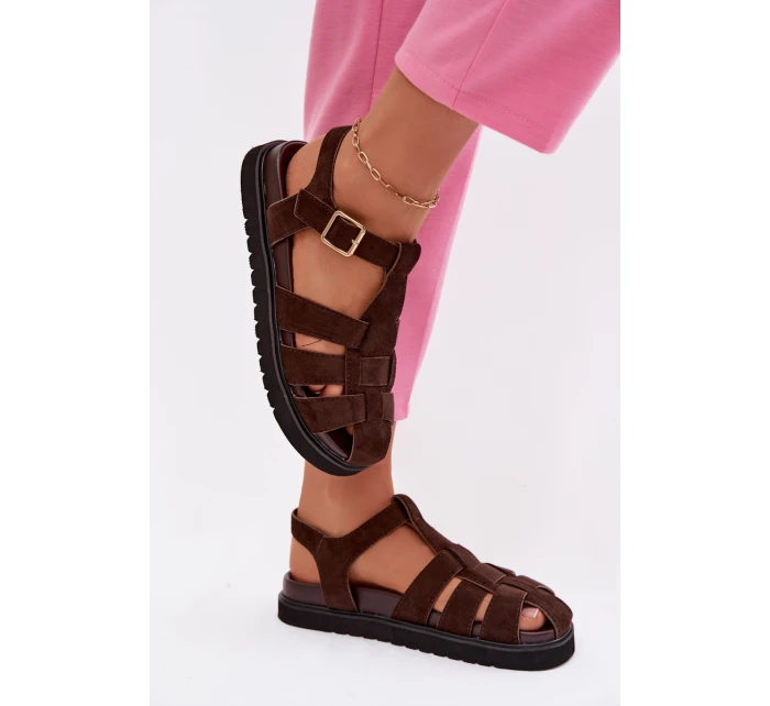 Dámské římské sandály s zlatou sponou na platformě Čokoládová Terelina Dámské římské sandály s zlatou sponou na platformě Čokoládová Terelina