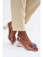 Průhledné sandály na vysokém podpatku s krystaly síťová růže D&A MR61-9011 stříbrné