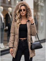 Dámska zimná prešívaná bunda s kapucňou, béžová, FashionStreet TY5735 Dámska zimná prešívaná bunda s kapucňou, béžová, FashionStreet TY5735