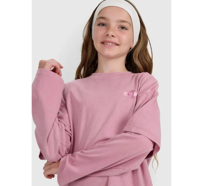 Dievčenské tričko s nadrozmernou potlačou a dlhým rukávom 4F 4FJRAW25TLONF543-54S