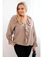 Dámská viskózová blůza Plus Size s volánem a ozdobnou broží fango