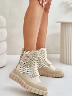 Wysokie Trampki Damskie Na Masywnej Platformie Jasnobeżowe Kernia