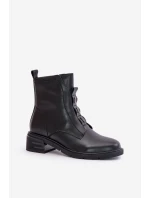 Skórzane Botki Na Zamek Ocieplane Czarne Olidrila