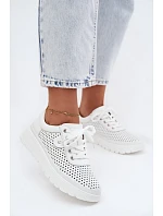 Kožené Ažurové Dámské Polobotky model 22107518 Bílé - VINCEZA