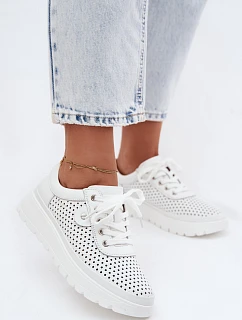 Kožené Ažurové Dámské Polobotky model 22107518 Bílé - VINCEZA