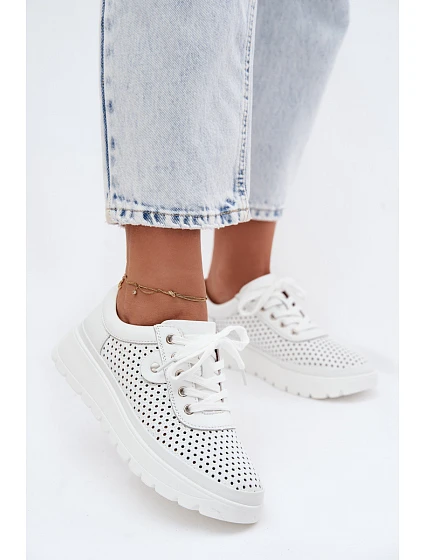 Kožené Ažurové Dámské Polobotky model 22107518 Bílé - VINCEZA