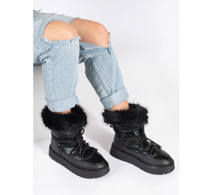 Pekné čierne dámske snežnice na platforme Pekné čierne dámske snežnice na platforme