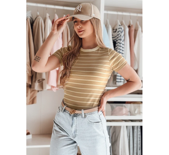 LINESS dámske pruhované základné tričko s kaméliami Dstreet RY2819