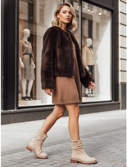 Dámské semišové béžové kozačky Dstreet model 21994454 - FashionStreet