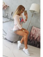 Blúzka s 3D grafikou plameniaka púdrovo ružová