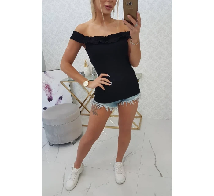 Španielska blúzka s volánikmi čierna