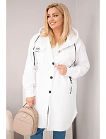 Dámsky kabát s kapucňou a gombíkmi v bielej farbe