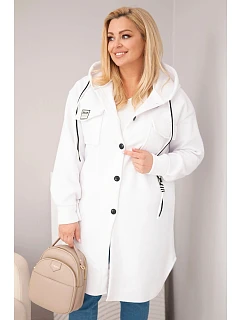 Dámsky kabát s kapucňou a gombíkmi v bielej farbe