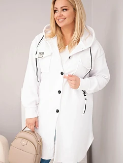 Dámsky kabát s kapucňou a gombíkmi v bielej farbe