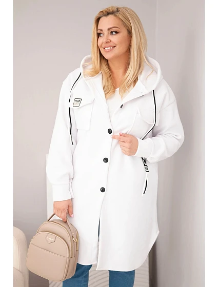 Dámsky kabát s kapucňou a gombíkmi v bielej farbe