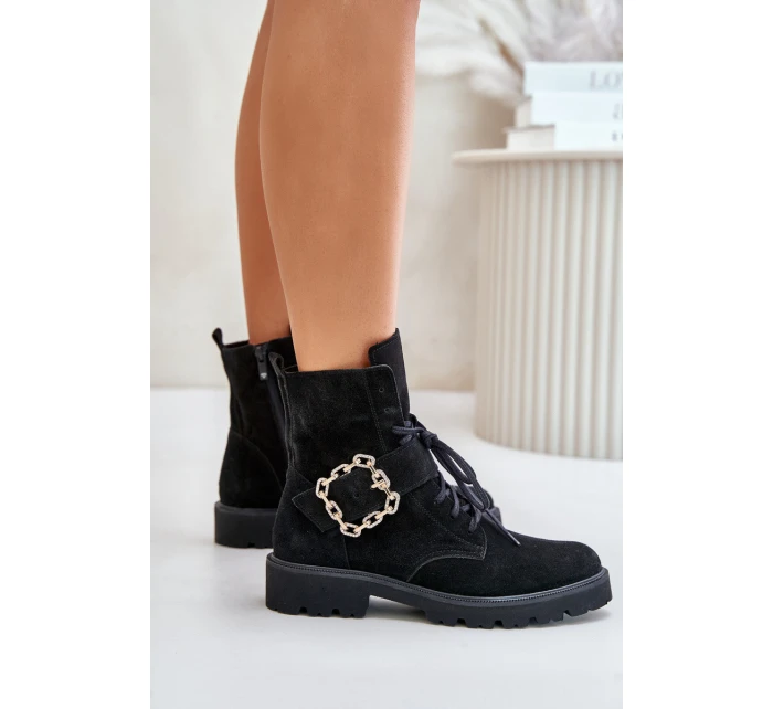 Velurové Kozačky S Přezkou Černé model 21675541 - Zazoo