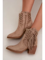 Dámské perforované kožené boty s  na s třásněmi Béžové model 22009794 - Boto