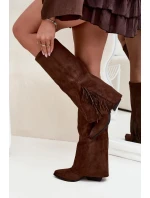 Dámske kovbojské čižmy Zalia s strapcami na podpätku - hnedé Dámske kovbojské čižmy Zalia s strapcami na podpätku - hnedé