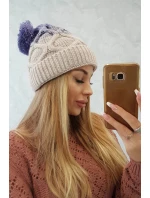 Dámska zateplená čiapka Alice K248 Beige with purple - Oliwier