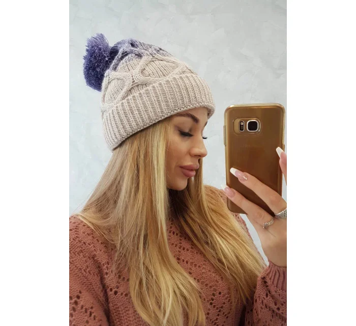 Dámska zateplená čiapka Alice K248 Beige with purple - Oliwier