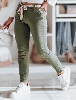 Dámske textilné nohavice s opaskom ROSSALI olivová FashionStreet UY2596