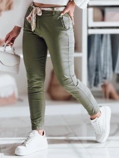 Dámske textilné nohavice s opaskom ROSSALI olivová FashionStreet UY2596