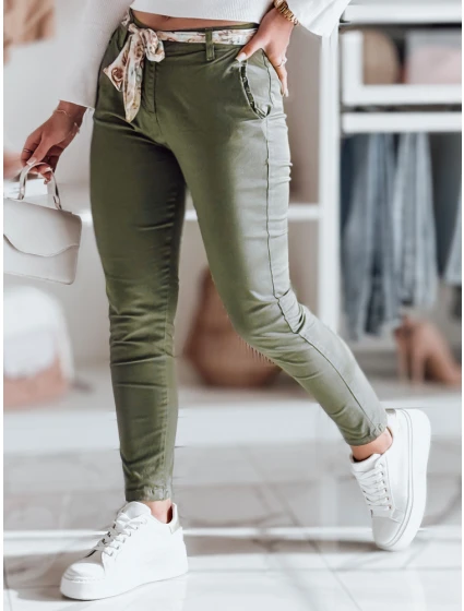 Dámské látkové chinos kalhoty s páskem olivové Dstreet model 21986630 - FashionStreet
