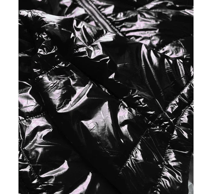 Čierna lesklá prešívaná dámska bunda (B9560) Čierna lesklá prešívaná dámska bunda (B9560)