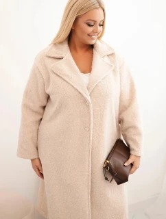 Dámsky kabát s vlnou a veľkým golierom v béžovej farbe