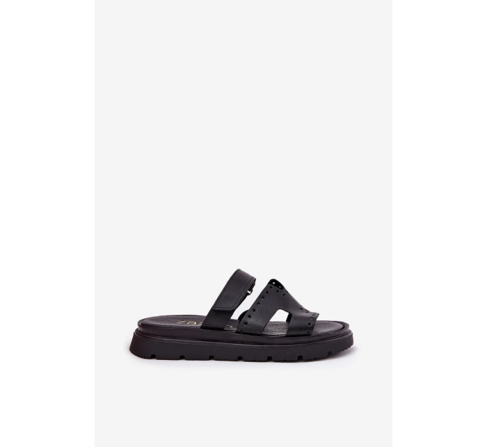 Klapki Damskie Z Naturalnej Skóry Na Platformie Zazoo 40440 Czarne Klapki Damskie Z Naturalnej Skóry Na Platformie Zazoo 40440 Czarne