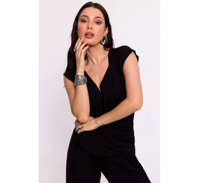 model 19670599 Viskózový zavinovací top s výstřihem do V černý - BeWear
