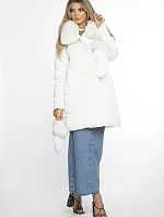 Dámska zimná bunda s kožušinovým golierom a rukavicami Ann Gissy white (AG9-9002)